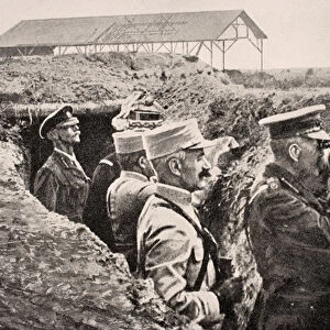 Lord Kitchener with binoculars with General Joffre in trench on Western Front, August 1915