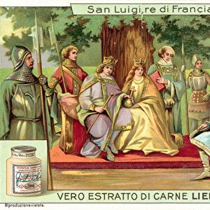Louis IX of France administering justice beneath the oak tree at Vincennes, 13th Century (chromolitho)
