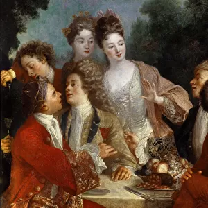 Lunch in the Parc Des nobles at a country banquet. Detail of the painting of the 18th