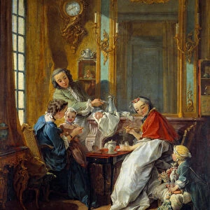 Lunch Scene in a bourgeois interior. Painting by Francois Boucher (1703-1770) 1739 Sun