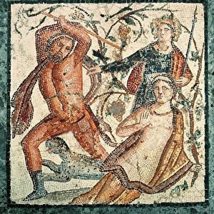 Lycurgus attacking the Nymph Ambrosia, mosaic from Herculaneum (50-79 AD)