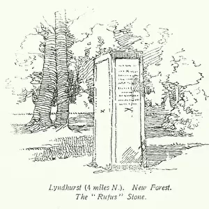 Lyndhurst, 4 miles N, New Forest, The "Rufus" Stone (litho)