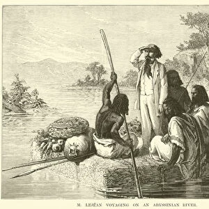 M Lejean voyaging on an Abyssinian River (engraving)