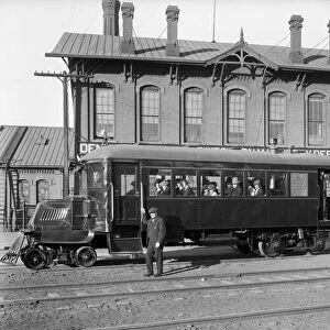 Mack railbus on trial at D&RGW Burnham Shops, 1926 (b / w photo)