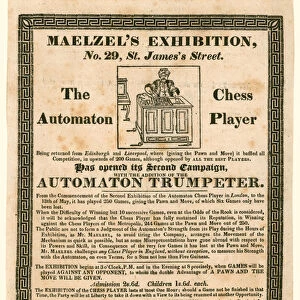 Maelzels Exhibition, 29 St Jamess Street, the automaton chess player, c 1825 (engraving)