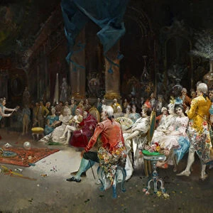 The Magician at the Palace - Lucas Villaamil, Eugenio (1858-1919) - 1894 - Oil on canvas - 55x110 - Museo Carmen Thyssen, Malaga