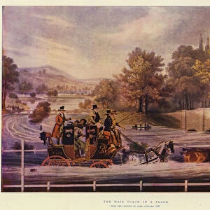 The Mail Coach in a Flood (colour litho)