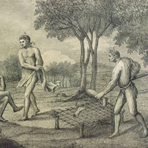 Maipuri Indians, inhabitants of the Upper Orinoco, roasting members of a dead enemy, 1781 (engraving)