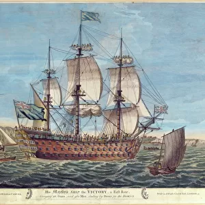 His Majestys Ship, the Victory (coloured engraving)