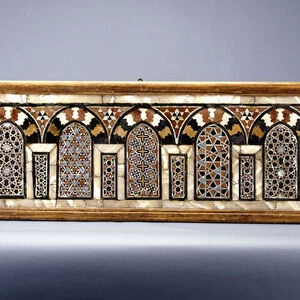 A Mamluk hardstone mosaic panel, comprising of an arcade of seven arches