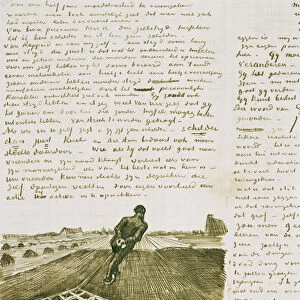 Man pulling a harrow (pen & ink on paper)