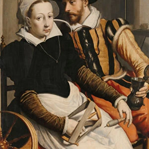 Man and Woman at a Spinning Wheel, c. 1560-70 (oil on panel)