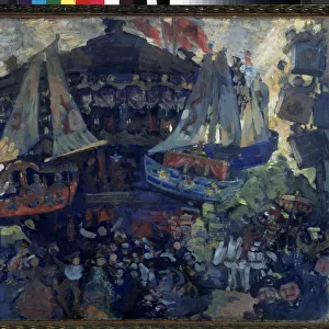 Manege (carrousel). Oeuvre de Nikolai Nikolayevich Sapunov (Sapounov) (1880-1912), tempera sur carton, 1908. Art russe, 20e siecle, symbolisme, State Tretyakov Gallery, Moscou