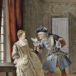 Manon and her brother (colour litho)