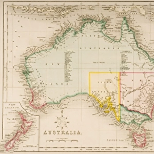 Map of Australia and New Zealand (coloured engraving)