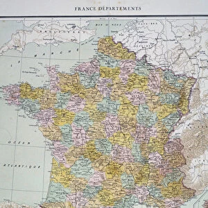 Map: France Departments. Atlas of the 1950s