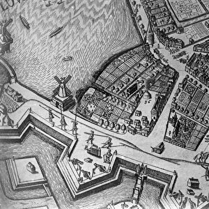 Map of Hamburg showing its first Opera House, 1690 (engraving)