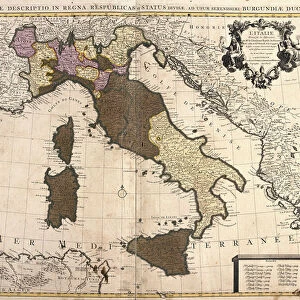 Map of Italy, with Corsica, Sardinia and Sicily (etching, 1730)