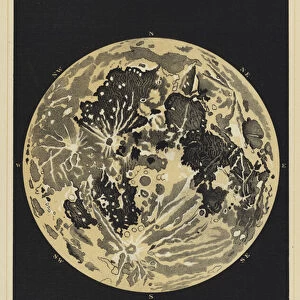 A map of the moon as seen in an ordinary telescope (colour litho)