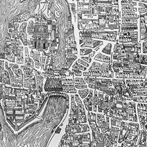 Detail from a map of Paris in the reign of Henri II showing the quartier des Ecoles