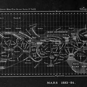 Map of the planet Mars by Giovanni Virginio Schiaparelli (1835-1910) astrophysicist