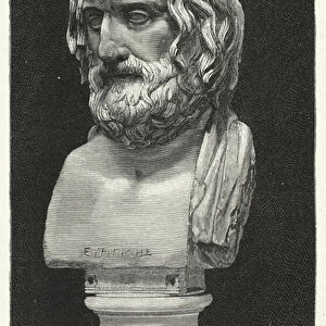 Marble bust of Euripides, Ancient Greek playwright (litho)