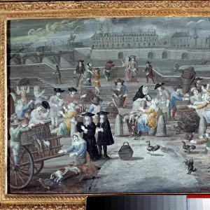 Marche a la poultry et au bread, quai des Grands Augustins in Paris in 1660
