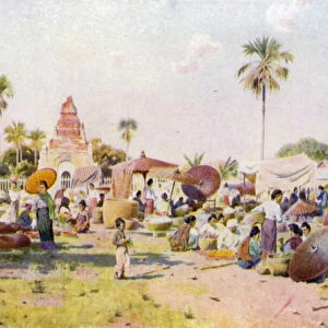 Market-Place at Taungdwingyi (colour litho)