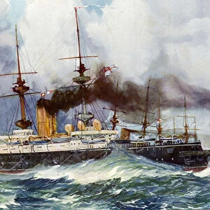 The "Mars"in the Channel Squadron, 1901 (colour litho)