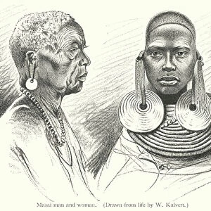 Masai man and woman (engraving)