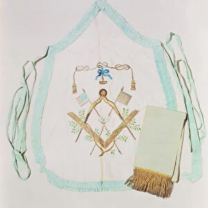 Masonic apron and sash, 1770-1800 (silk & metallic thread)