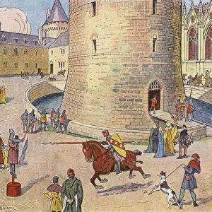 Keep of a medieval castle (colour litho)