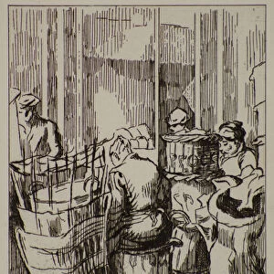 Men and Women with Baskets, 20th century (etching)