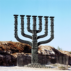 Menorah or Menora (seven-pointed candlestick) of the Knesset in Jerusalem