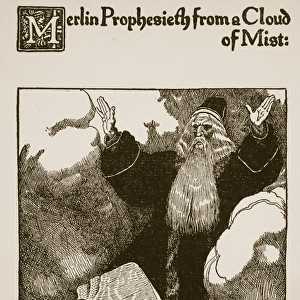 Merlin Prophesieth from a cloud of Mist, illustration from