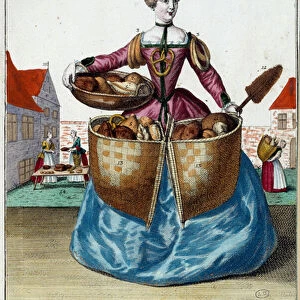 Metier: A baker. Engraving by Martin Engelbrecht (1684-1756)