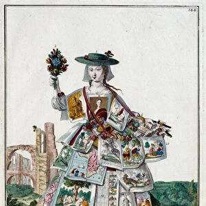 Metier: An image saleswoman. Engraving by Martin Engelbrecht (1684-1756)