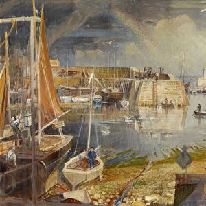 Mevagissey Quay, Cornwall (oil on canvas)