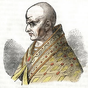 Middle Ages: representation of Pope Sergius III (Sergius, Sergio) (904-911) drawing drawn from "I misteri del vaticano" by Franco Mistrali 1843