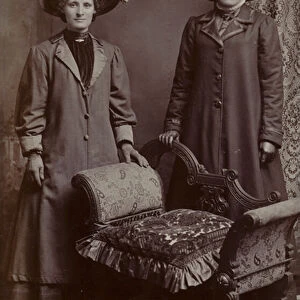 Two middle class women in their finery (b / w photo)
