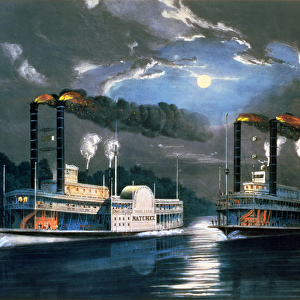 A Midnight Race on the Mississippi, after a drawing by H. D. Manning, pub