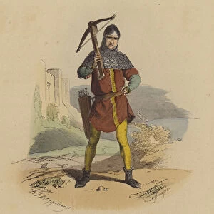 Milice des Communes, Arbalestrier, XIIe Siecle (coloured engraving)