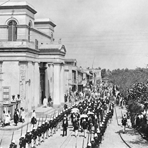 Military Parade, Saint-Louis, Senegal, c. 1900 (b / w photo)