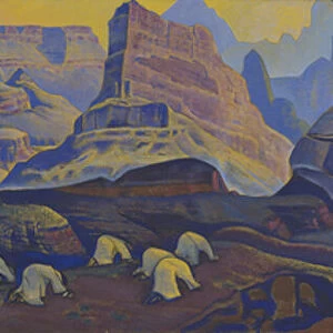 The Miracle (from the series Messiah) par Roerich, Nicholas (1874-1947). Tempera on canvas, size : 62x205, 1923, State Oriental Art Museum, Moscow