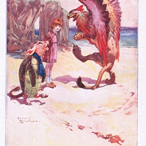 The mock turtle and Gryphon began solemnly facing round and round Alice (colour litho)