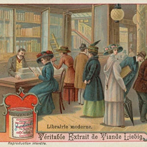 A modern bookshop (early 20th century) (chromolitho)