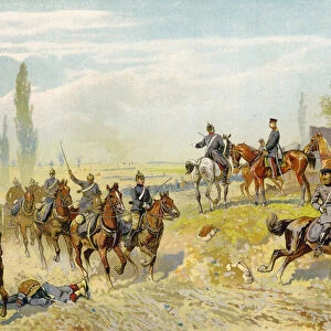 Moltke awaiting the arrival of the German 2nd Corps at Gravelotte, Franco-Prussian War, 18 August 1870 (chromolitho)