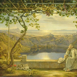 A Monk on a Terrace at the Nemi Lake, 1818 (oil on canvas)