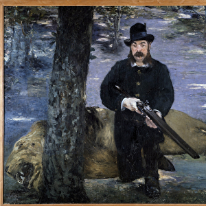 Monsieur Pertuiset A hunter posing near a lion his hunting trophee