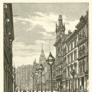 Montgomery Street, the Palace Hotel in the distance (engraving)